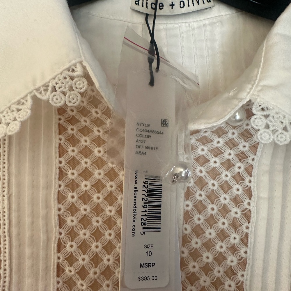 Alice + Olivia MEEKO EMBROIDERED RUFFLED SLEEVE SHIRT DRESS NWT WHITE SZ 10 - Picture 7 of 8